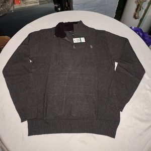 U. S. Polo Assn Heather Iron/Gray Cotton Sherpa Lined Collar Quarter-Zip Sweater